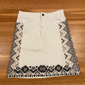 Pilcro and the Letterpress Anthropologie white denim black embroidered skirt